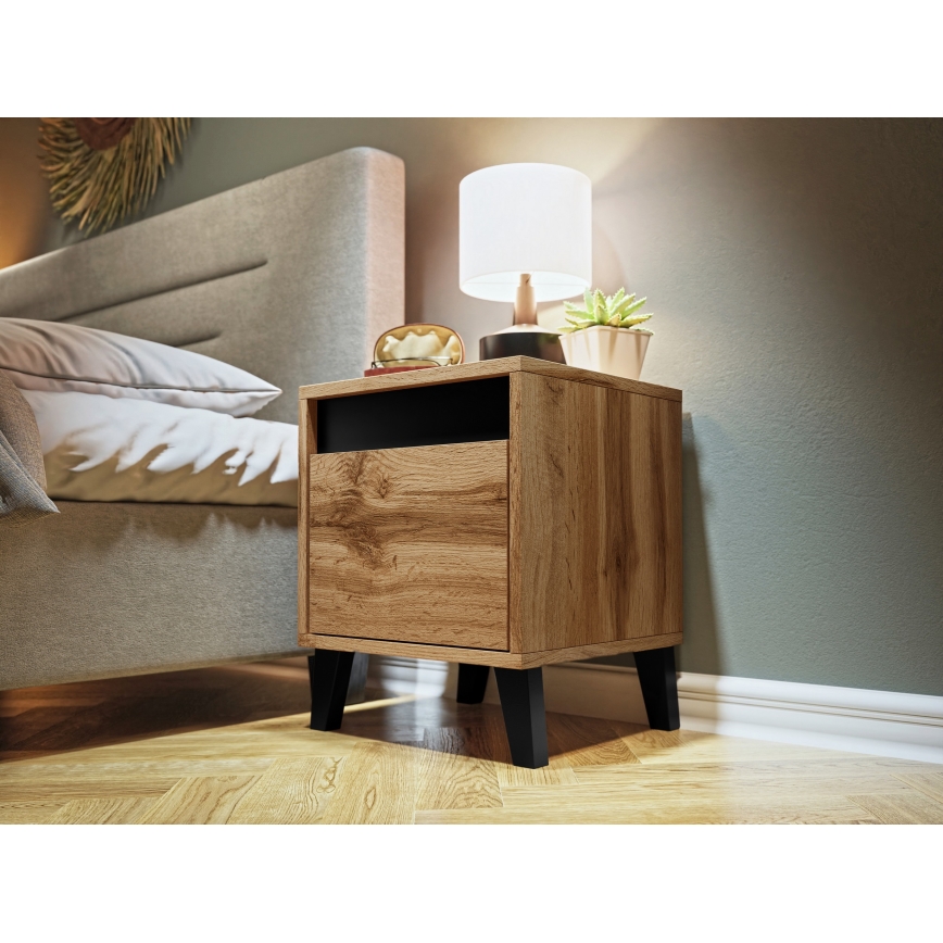 SADA 2x Noční stolek NORD 40x38 cm dub wotan/antracit