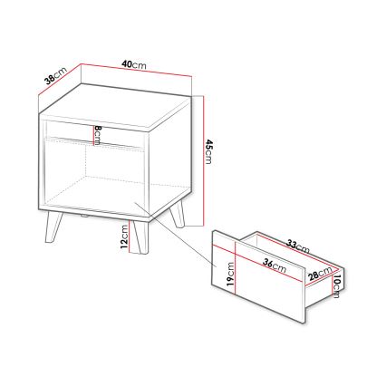 SADA 2x Noční stolek NORD 40x38 cm dub wotan/antracit