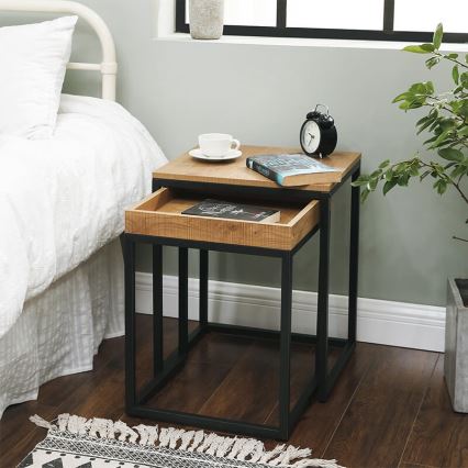 SADA 2x Odkládací stolek ELDUR 45x40/40x38 cm hnědá/černá