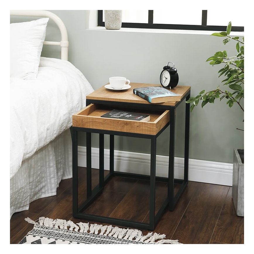 SADA 2x Odkládací stolek ELDUR 45x40/40x38 cm hnědá/černá