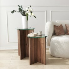 SADA 2x Odkládací stolek LILY pr. 40 cm hnědá/čirá