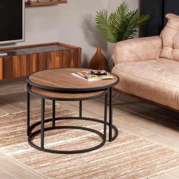 SADA 2x Odkládací stolek TAMBUR 80/66 cm černá/hnědá