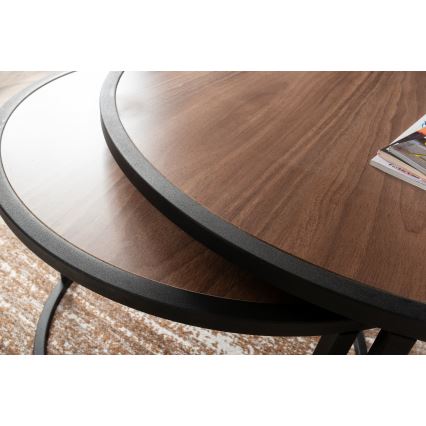 SADA 2x Odkládací stolek TAMBUR 80/66 cm černá/hnědá