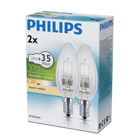 SADA 2x Stmívatelná halogenová žárovka E14/28W/230V 2800K - Philips