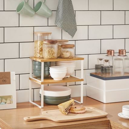 Sada 2x úložná polička MARGE bílá/hnědá