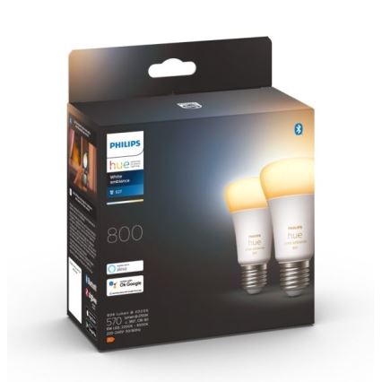 SADA 2xLED Stmívatelná žárovka Philips Hue WHITE AMBIANCE E27/6W/230V 2200-6500K