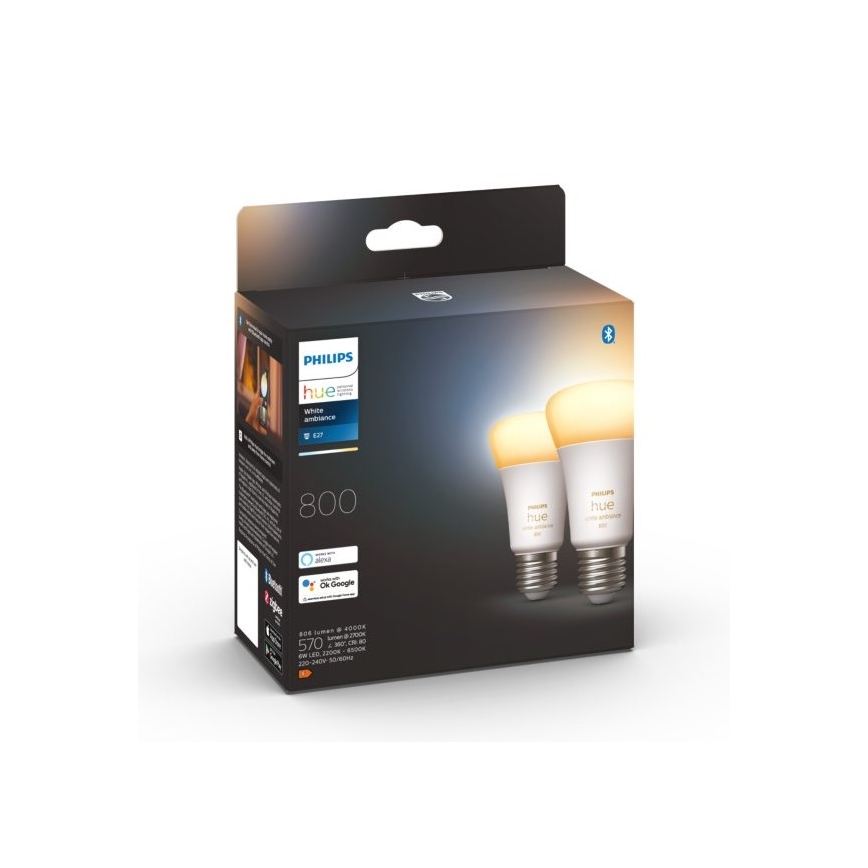 SADA 2xLED Stmívatelná žárovka Philips Hue WHITE AMBIANCE E27/6W/230V 2200-6500K