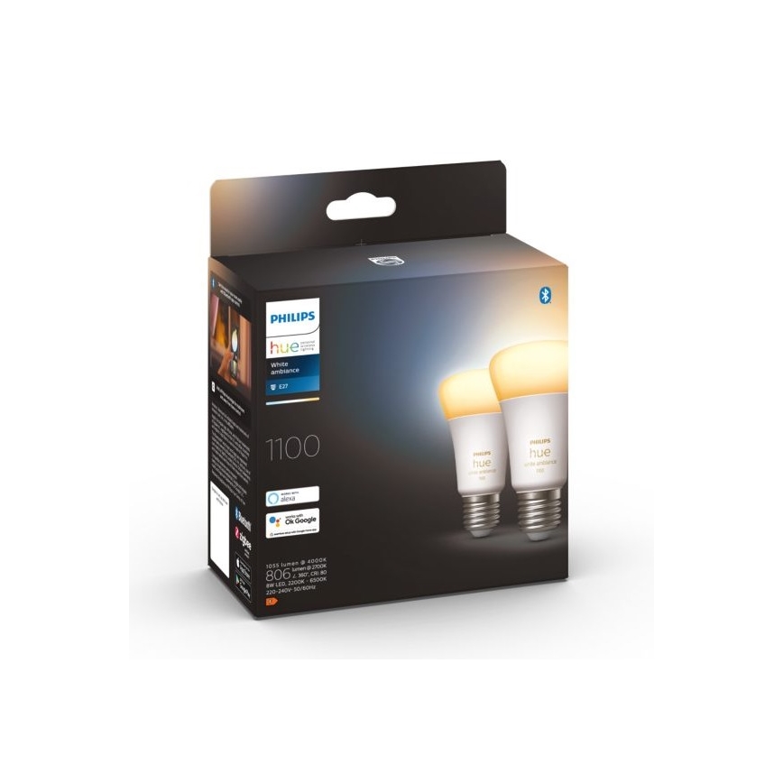 SADA 2xLED Stmívatelná žárovka Philips Hue WHITE AMBIANCE E27/8W/230V 2200-6500K
