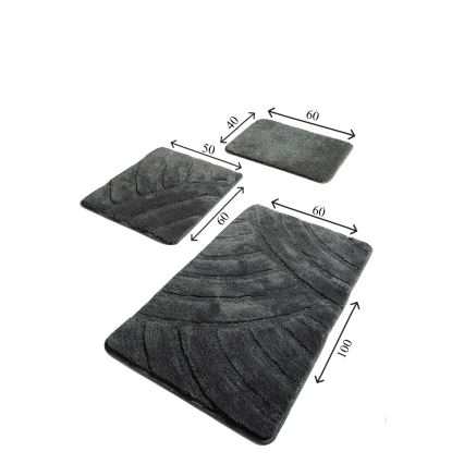 SADA 3x Koupelnová předložka ALYA 60/60/100 cm antracit