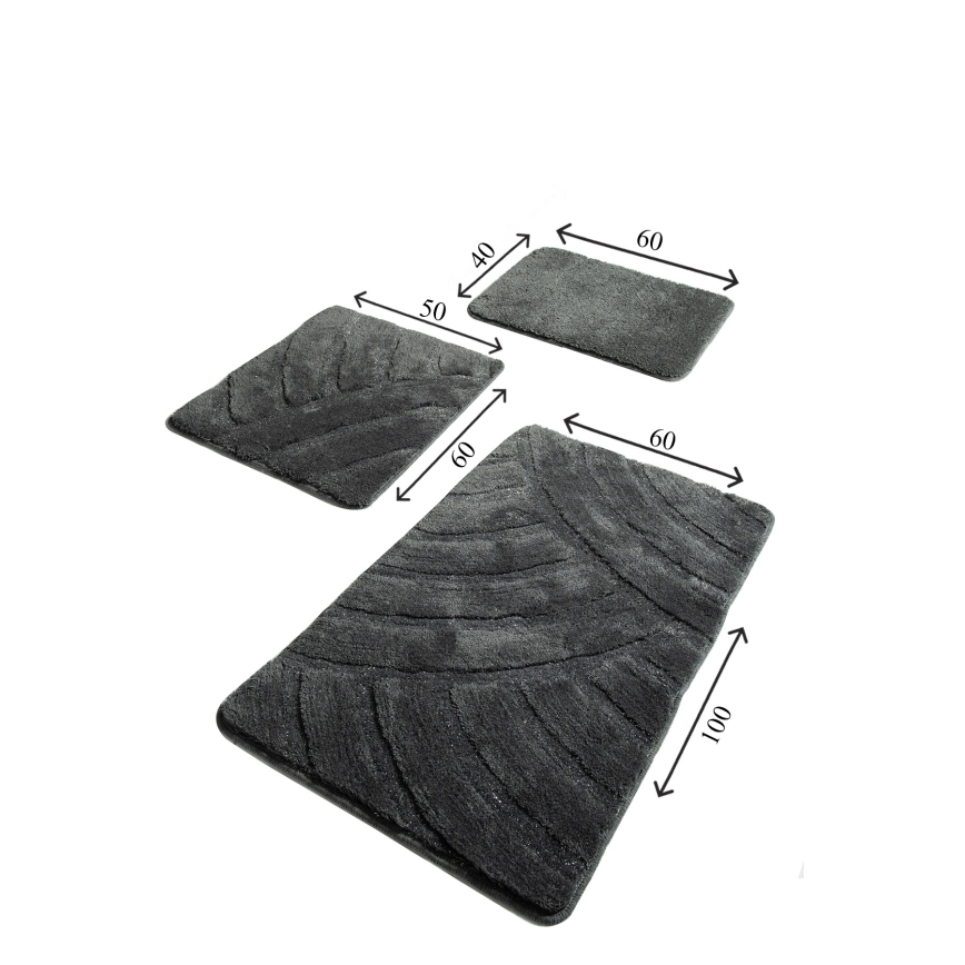 SADA 3x Koupelnová předložka ALYA 60/60/100 cm antracit