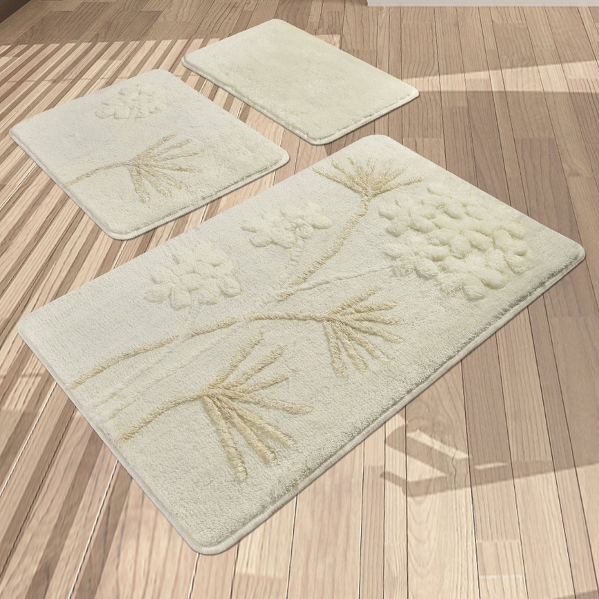 SADA 3x Koupelnová předložka ORKIDE 60/60/100 cm béžová