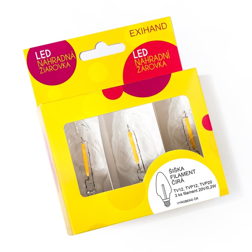 SADA 3x LED Náhradní žárovka CONE E10/20V/0,1A čirá, Vyrobeno v ČR