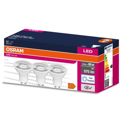 SADA 3x LED Reflektorová žárovka PAR16 GU10/6,9W/230V 6500K 60° - Osram