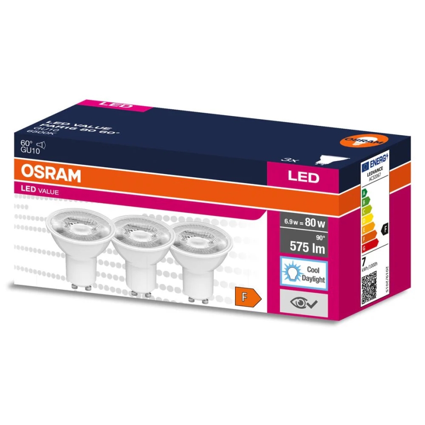SADA 3x LED Reflektorová žárovka PAR16 GU10/6,9W/230V 6500K 60° - Osram