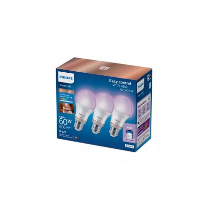 SADA 3x LED RGB Stmívatelná žárovka Philips SMART A60 E27/8,8W/230V 2200-6500K