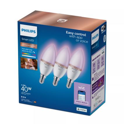 SADA 3x LED RGB Stmívatelná žárovka Philips SMART C37 E14/4,9W/230V 2200-6500K CRI 90