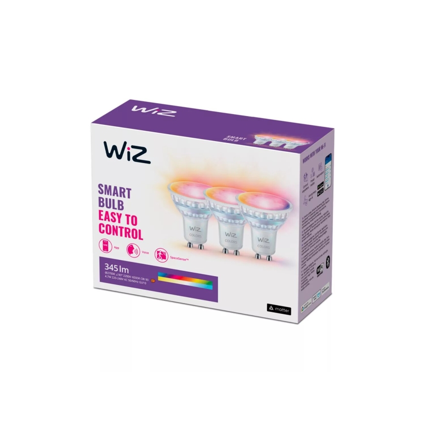 SADA 3x LED RGBW Stmívatelná žárovka PAR16 GU10/4,7W/230V 2200-6500K Wi-Fi - WiZ