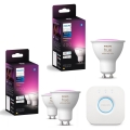 SADA 3x LED RGBW Stmívatelná žárovka Philips Hue WHITE AND COLOR AMBIANCE GU10/4,2W/230V 2000-6500K + Hue bridge