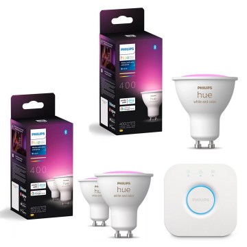 SADA 3x LED RGBW Stmívatelná žárovka Philips Hue WHITE AND COLOR AMBIANCE GU10/4,2W/230V 2000-6500K + Hue bridge