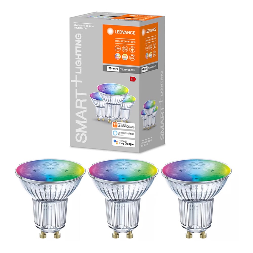 SADA 3x LED RGBW Stmívatelná žárovka SMART+ GU10/4,9W/230V 2700K-6500K Wi-Fi - Ledvance