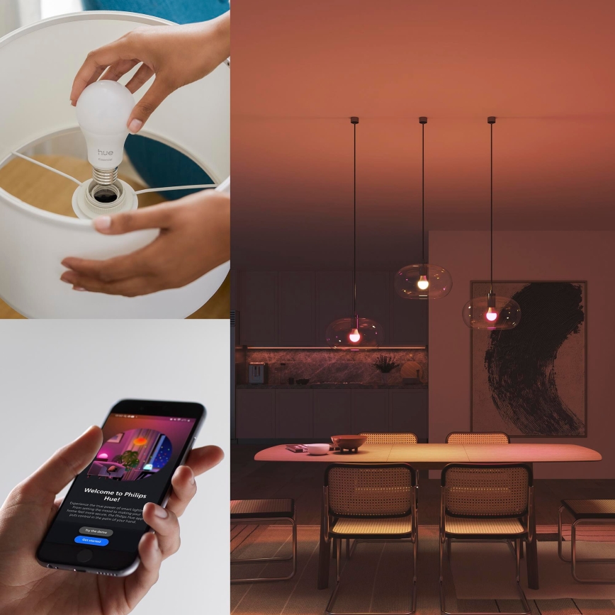 SADA 3x LED Stmívatelná žárovka Philips Hue White And Color Ambiance Essential E27/8W/230V 2200-6500K