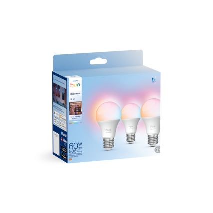 SADA 3x LED Stmívatelná žárovka Philips Hue White And Color Ambiance Essential E27/8W/230V 2200-6500K