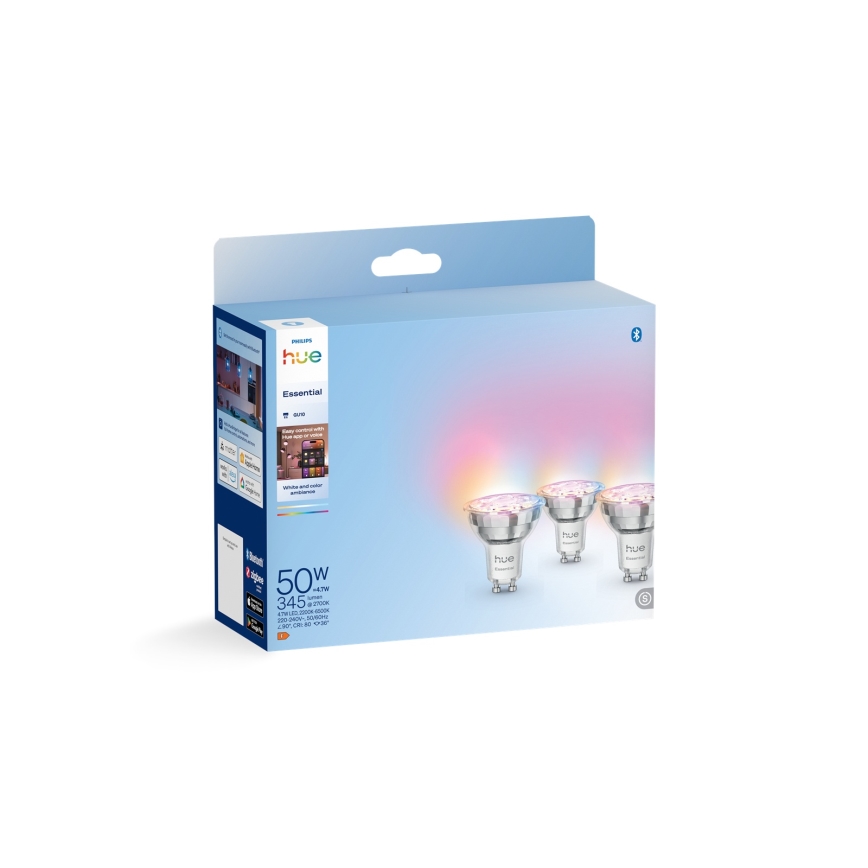 SADA 3x LED Stmívatelná žárovka Philips Hue White And Color Ambiance Essential GU10/4,7W/230V 2200-6500K