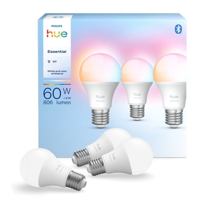 SADA 3x LED Stmívatelná žárovka Philips Hue White And Color Ambiance Essential E27/8W/230V 2200-6500K