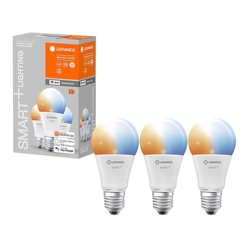 SADA 3x LED Stmívatelná žárovka SMART+ E27/9,5W/230V 2700K-6500K Wi-Fi - Ledvance