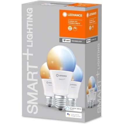 SADA 3x LED Stmívatelná žárovka SMART+ E27/9W/230V 2700K-6500K Wi-Fi - Ledvance