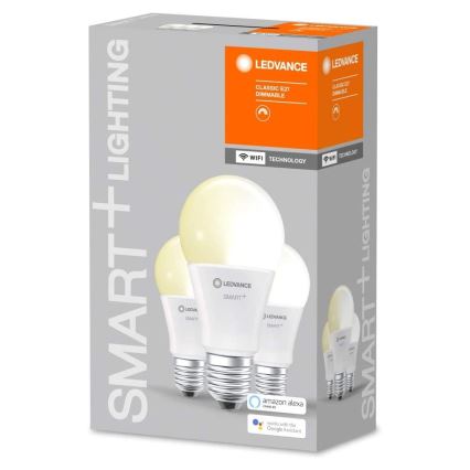 SADA 3x LED Stmívatelná žárovka SMART+ E27/9W/230V 2700K Wi-Fi - Ledvance