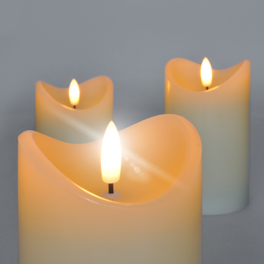SADA 3x LED Svíčka z přírodního vosku LED/3xAAA/teplá bílá