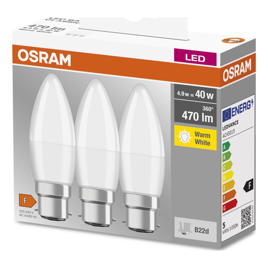 SADA 3x LED Žárovka B38 B22d/4,9W/230V 3000K - Osram