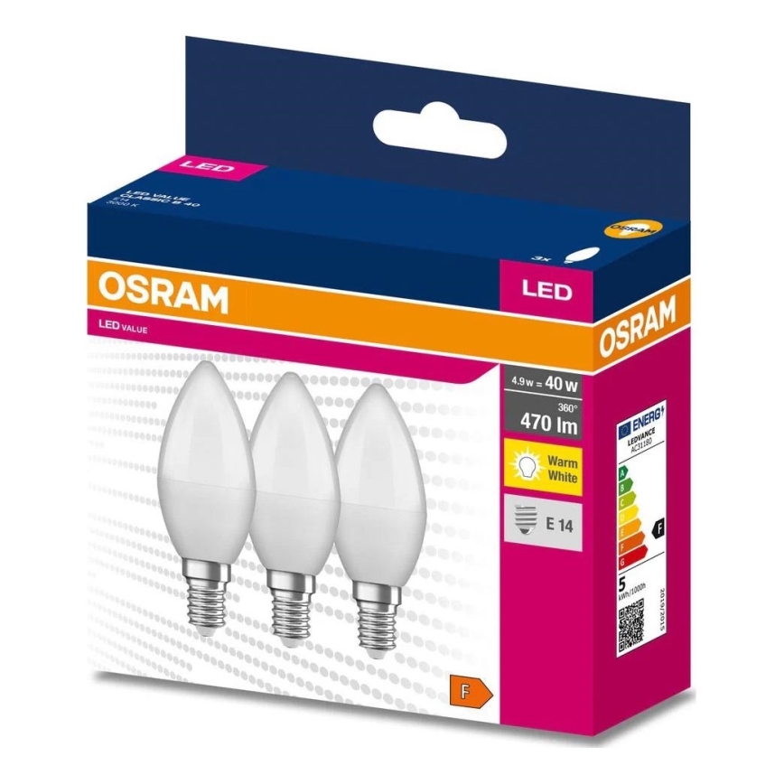SADA 3x LED Žárovka B38 E14/4,9W/230V 3000K - Osram