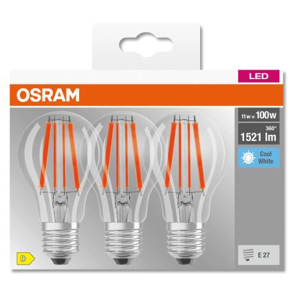 SADA 3x LED Žárovka BASE CLASSIC FILAMENT A60 E27/11W/230V 4000K - Osram