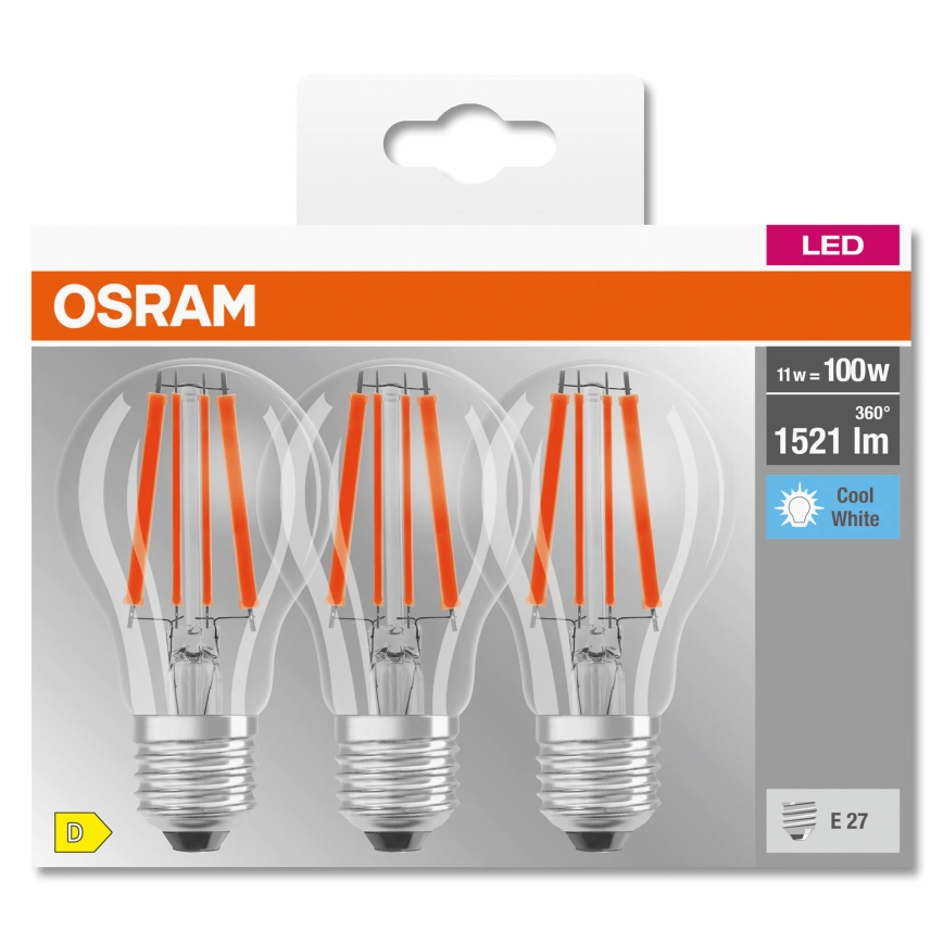 SADA 3x LED Žárovka BASE CLASSIC FILAMENT A60 E27/11W/230V 4000K - Osram