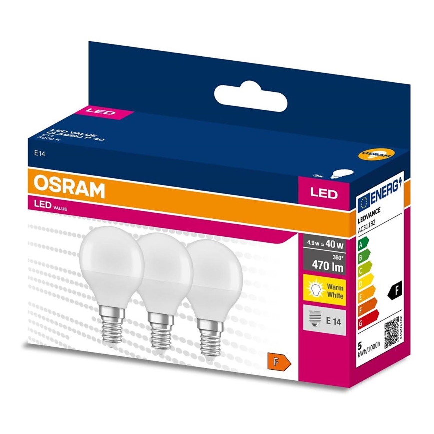 SADA 3x LED Žárovka P45 E14/4,9W/230V 3000K - Osram