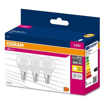 SADA 3x LED Žárovka P45 E14/7,5W/230V 3000K - Osram