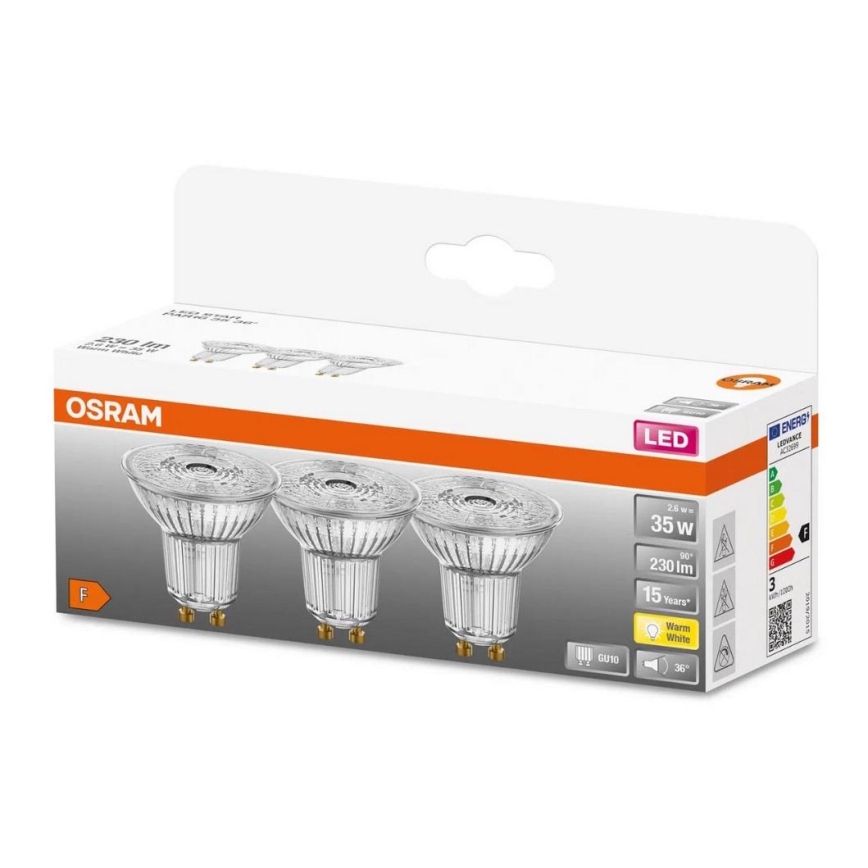 SADA 3x LED Žárovka PAR16 GU10/2,6W/230V 2700K - Osram