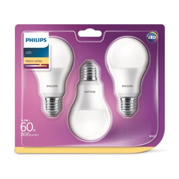 SADA 3x LED Žárovka Philips A60 E27/8,5W/230V 2700K