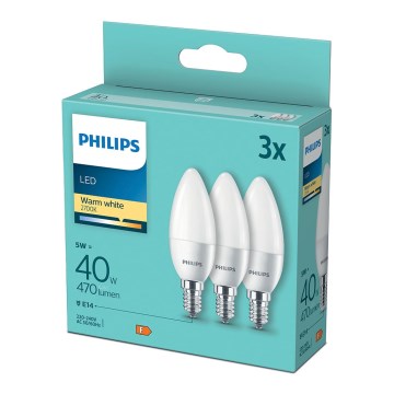 SADA 3x LED Žárovka Philips B35 E14/5W/230V 2700K