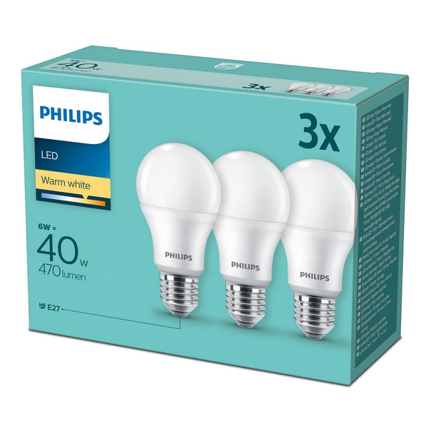 SADA 3x LED Žárovka Philips E27/6W/230V 2700K