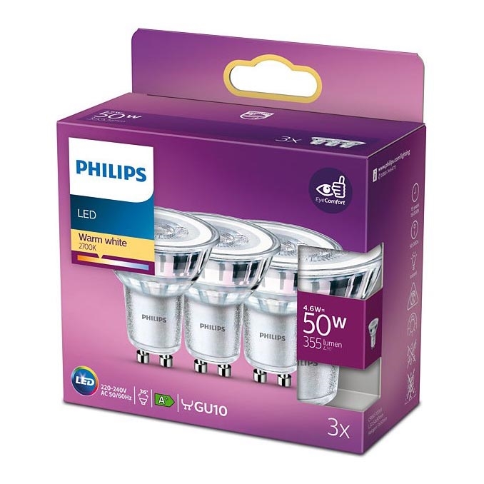 SADA 3x LED Žárovka Philips GU10/4,6W/230V 2700K