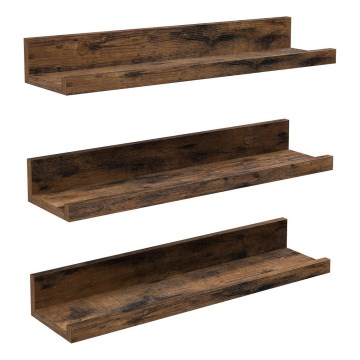 Sada 3x Nástěnná police SHELFY 38x5x10 cm hnědá
