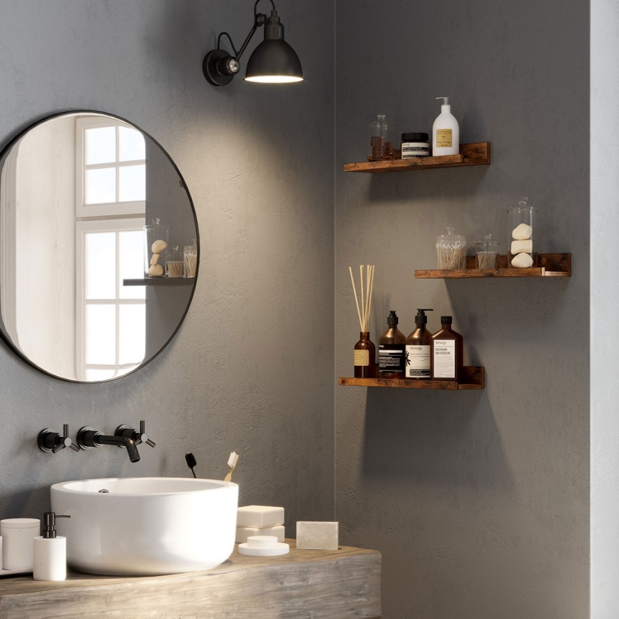 Sada 3x Nástěnná police SHELFY hnědá