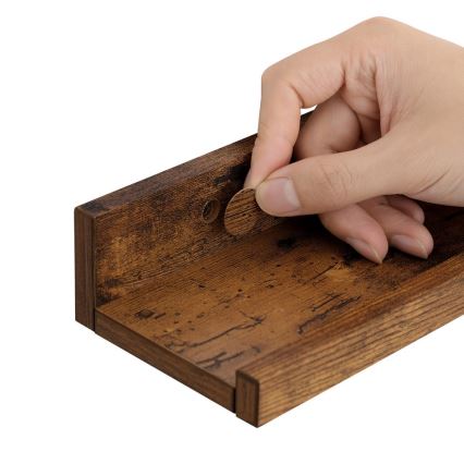 Sada 3x Nástěnná police SHELFY hnědá