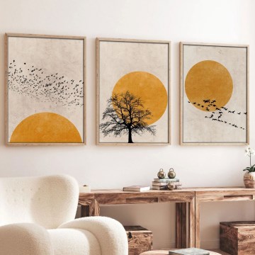 SADA 3x Obraz ve fotorámečku 50x70 cm béžová/oranžová