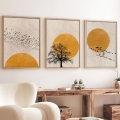 SADA 3x Obraz ve fotorámečku 50x70 cm béžová/žlutá