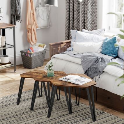 SADA 3x Odkládací stolek ELDUR 59/51/37 cm hnědá/černá