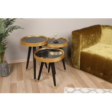 SADA 3x Odkládací stolek LYLE černá/zlatá